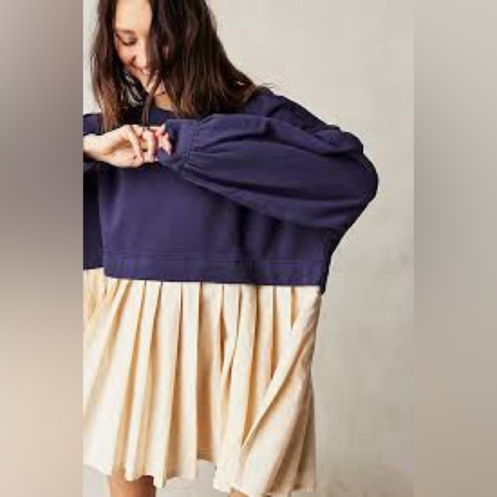 NEW Free People Eleanor Sweatshirt Tunic Dress Oversized Cotton Women’s SZ L NWT - Picture 2 of 12